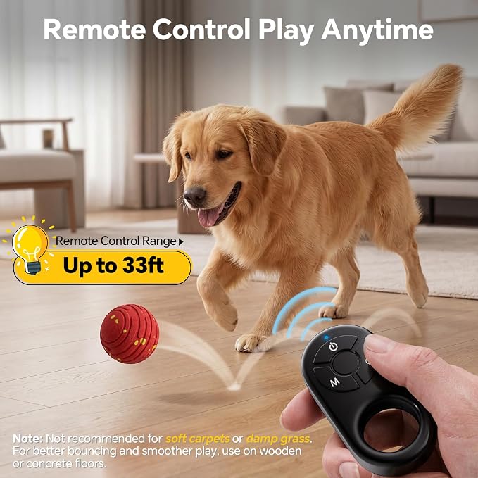 Interactive Dog Toys with Remote Control,Active Rolling Balls with 3 Play Modes, Auto-Moving, Bouncing, High-Resilience E-TPU Chew Resistant IPX6 Waterproof Indoor&Outdoor Use, Toys Dogs