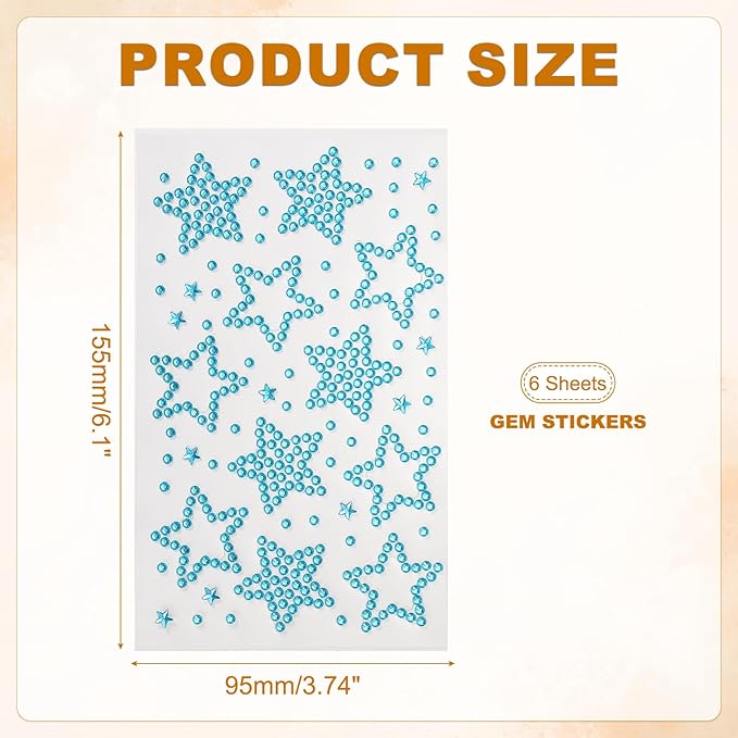PATIKIL 6Sheets Star Face Gems, Self Adhesive Hair Gems Stickers Face Stickers for Women Eye Hair Body Festival Makeup Rave Accessories, Blue