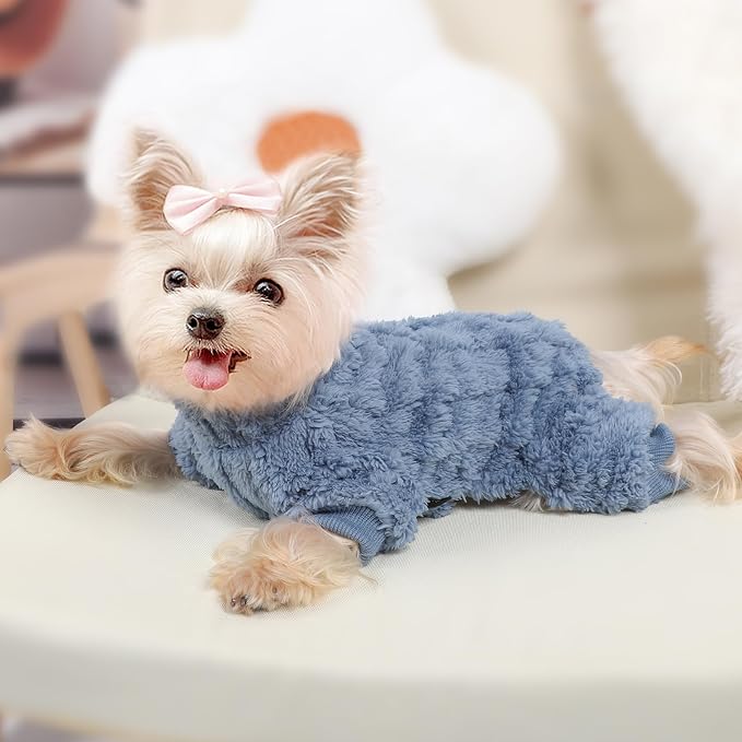 Yikeyo Dogs Sweater,Dog Sweaters Pajamas for Small Dogs,Fleece Warm Puppy Onesie,Chihuahua Yorkie Clothes,Pet Outfit Apparel,Blue,M,Chest 18.1IN
