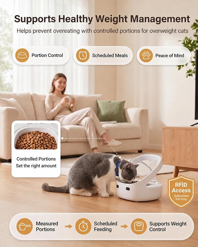 RFID Collar Cat Feeder for Multi-Cat Homes, Helps Reduce Stealing