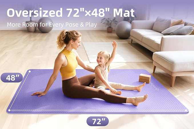 Extra Large Yoga Mat – 72"x48" or 78"x57", 1/4"–1/2" Thick Mat for Women & Men, TPE Non-Slip Pilates Mat for Home Gym, Yoga, Stretching, Meditation