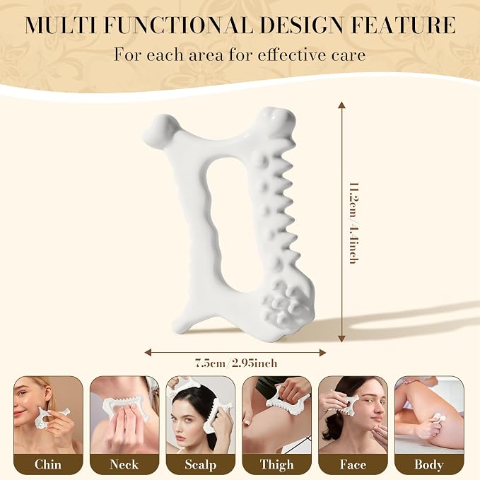 9 in 1 Ceramic Body Gua Sha Facial Tool, Face & Body Guasha Massage Tool, Premium Korean 괄사 Lymphatic Drainage, Face Sculpting Tool, Face Lift, Muscle Relief, Gifts for Mother Women Men