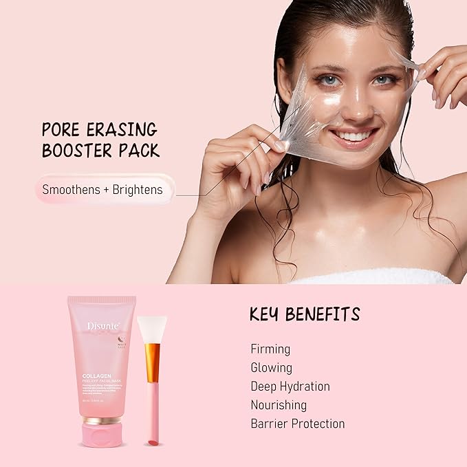 Collagen Overnight Wrapping Mask, 3.04 oz （Includ brush） Ceramide NP & Niacinamide Night Peel-off Facial Mask, Hydrolyzed Collagen For Glowing Skin, Moisturize Increase Elasticity Brighten