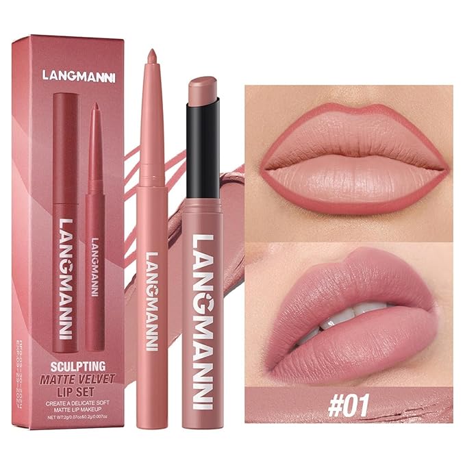 Lip Liner + Lipstick Set (12 Shades) -Matte Lipstick for Women, Silk Finish Hydration Lip Kit, Waterproof Smooth Creamy Texture, Bold to Nude Shades for Everyday & Party Wear, Makeup Gift (01)