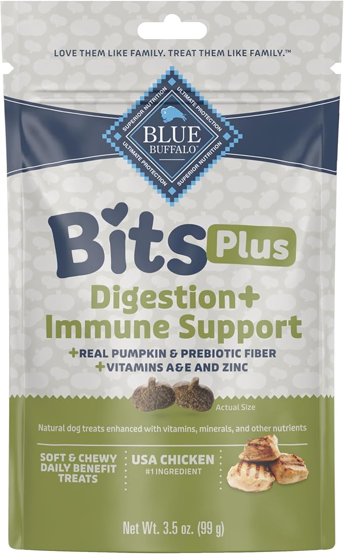 Blue Buffalo Bits Plus Chicken Dog Treats, 3.5 oz | Digestion Support, Real Pumpkin & Prebiotic Fiber, Vitamin A, E & Zinc for Immune Support