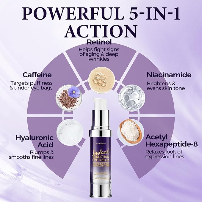 Tuggle Instant Eye & Face Tightening Serum, Instant Face Lift Cream Rapid Improve Under Eye Bags and Puffiness, Tightener Wrinkles & Fine Lines Fast, for Women & Men in Minutes, 0.67 oz