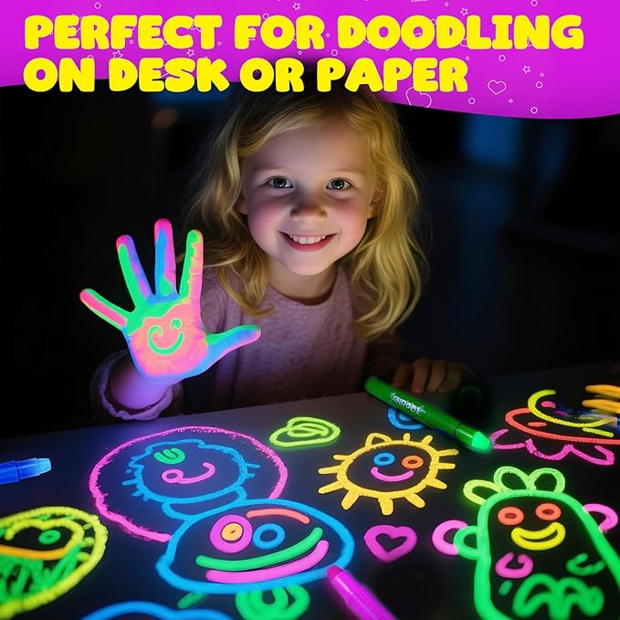 10 Glow in the Dark Face Paint Sticks under UV Light, Christmas Gifts Stocking Stuffers for Kids, Washable Neon Body Paint Crayons, Mess-Free Black Light Paint for Glow Party Supplies Makeup