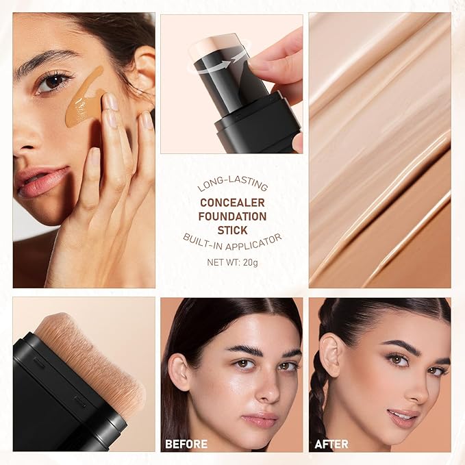 2Pcs Long-Lasting Concealer Foundation Stick, Face Foundation Contour Stick，Creamy Full Coverage, Hydrating Olive & Camellia Formula for Dark Circles & Blemishes (4# WHEAT)