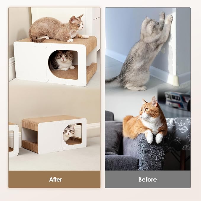 EHEYCIGA Cardboard Cat Scratcher House, 20-Inch Cat Scratch pad, White | Cat Scratching Board for Indoor Cats, High-density Corrugated Paper, Multi-function, Anti-scratch, Easy Install, Large