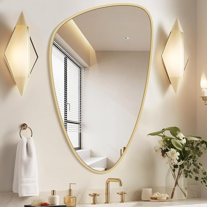 Asymmetrical Mirror, Irregular Wall Mirror, Wall Mirrors Decorative for Bedroom Living Room entryway Hall, Wall Mirror for mid Century Modern Decor 36" H x 23" W, Gold