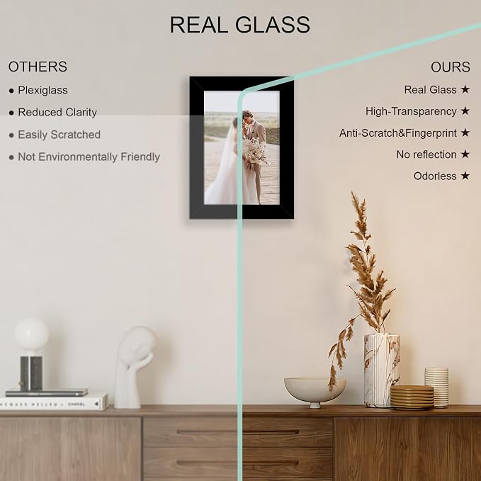 Hongkee 5.5 x 8.5 Diploma Frame Set of 4, Made of Real Glass and Black Frame, 5.5 by 8.5 Photo for Wall or Tabletop