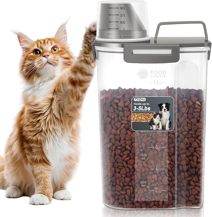 Dog Cat Food Storage Container with Cup (Dark Olive, 2.5L)