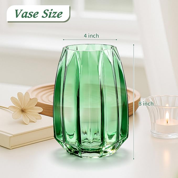 Vase for Flowers - Glass Flower Vase for Centerpieces, Wide Mouth Vase for Bouquets, Eucalyptus, Pampas Grass - Home Decor, Farmhouse, Dining Table
