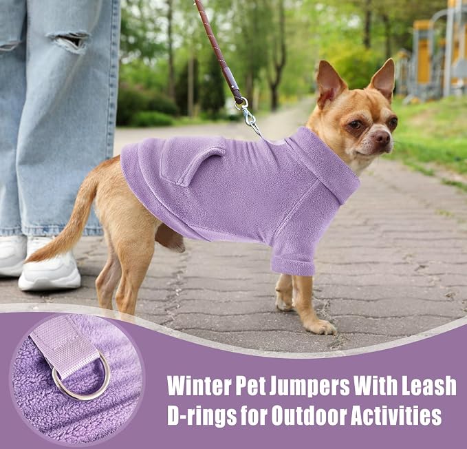 Idepet Fleece Sweater 2 Pack,Turtleneck Sweatshirt Pet Clothing | Winter Dog Clothes,Stretchy,Small Coat,Cat Apparel,with Leash Ring,for Small Medium Dogs Cats,with Pocket