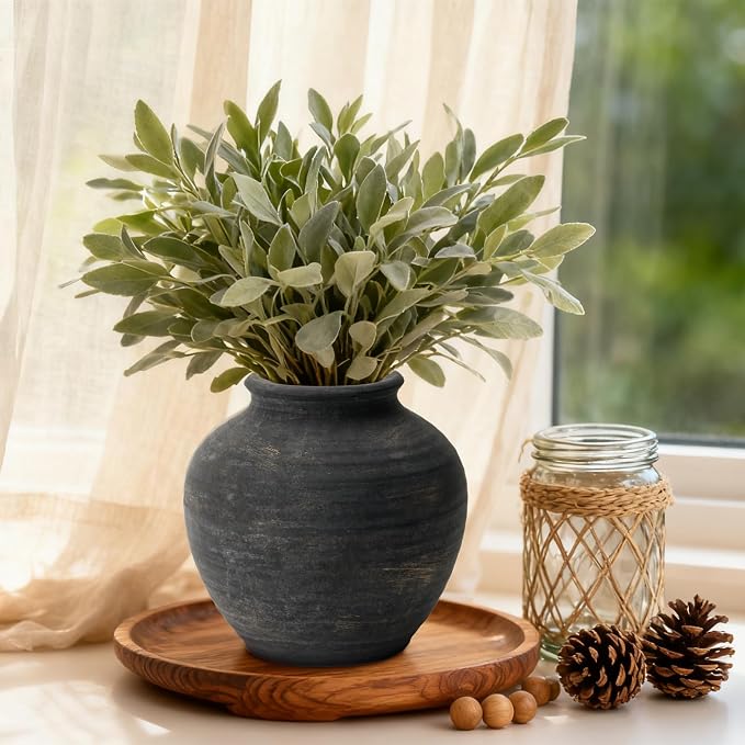Ceramic Flower Vase Home Decor, 6.2 inch Farmhouse Rustic Vintage Decorative Vases, Pottery Terracotta Boho Flowers Vases for Dining Table, Living Room, Shelf, Kitchen, Bedroom (6.2"-Bronze)