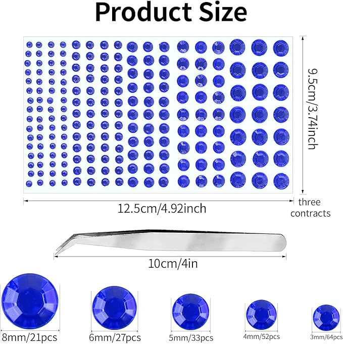 591pcs Face Gems Hair Gems Pearls, Self-Adhesive Face Jewels Eye Rhinestones 3/4/5/6/8 mm Face Gem Stick on, Halloween Makeup Gems Rave Accessories for Face Eyes Body Makeup (17.Dark Blue)