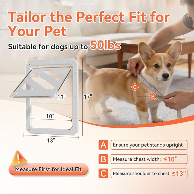 LIBBEPET Dog Door for Screen Door with Lockable Flap for Dog ≤50 lbs, White | Outer Size 13"x17", Reinforced ABS Frame, Magnetic Auto-Reset Flap, Mosquito Resistant Brush, Scratch Resistant