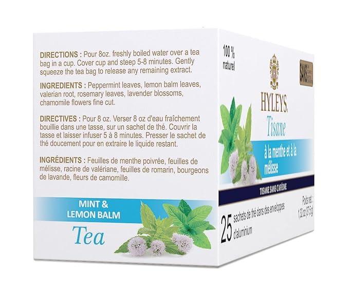 Hyleys Sleep Lemon Balm Herbal Tea - Relaxing Evening Blend, Caffeine-Free, 100% Natural, Non-GMO, Gluten-Free, Dairy-Free, Sugar-Free, Decaf - 25 Tea Bags (12 Pack - 300 Tea Bags Total)