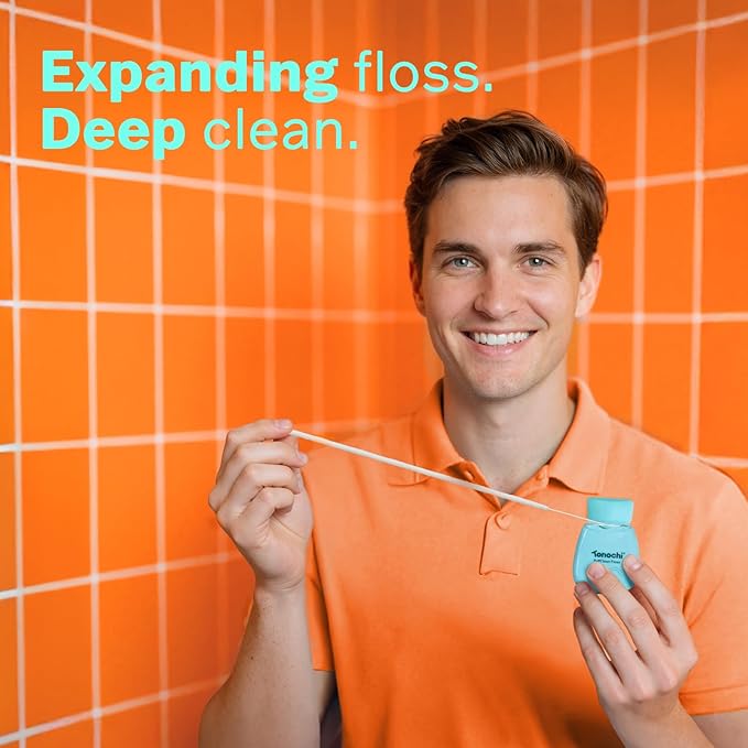 Tonochi PuffClean Expanding Dental Floss, Natural Beeswax Coating — Expands When Wet, Smooth Glide, Gentle on Gums, Mint + Xylitol Freshness, 3-Pack (55 yd Each)