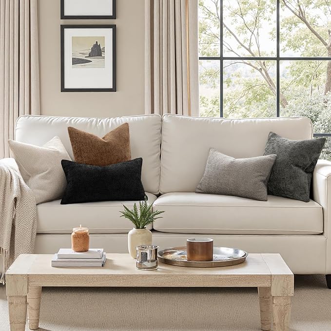 MIULEE Decorative Couch Throw Pillow Covers 18x18 in Golden Brown 2 Pack | Modern Boho Neutral Accent Pillows, Soft Chenille Pillow Covers, Farmhouse Cushion Cases for Home Decor Bed Sofa Living Room