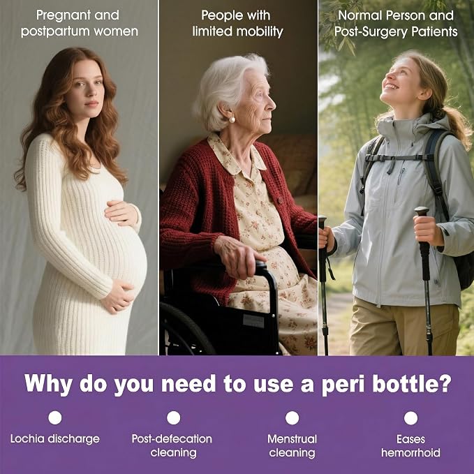 Peri Bottle for Postpartum, Portable Bidet, Perineal Bottle for Postpartum Essential, 17 OZ Upside Down Peri Bottle for Postpartum Recovery, Postpartum Care with Carrying Bag (Purple, L)