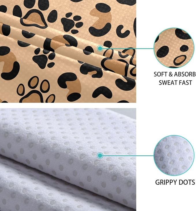 Non Slip Yoga Towel 73 x 27 in Leopard Paw Print Sweat Absorbent Yoga Mat Towel for Hot Yoga, Pilates and Workout