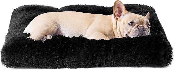 EHEYCIGA Fluffy Dog Crate Bed for Medium Dogs, Plush Crate Pad, Black | Calming Anti Anxiety Medium Dog Bed, Washable Soft Warm Faux Fur Crate Mat with Non-Slip Bottom