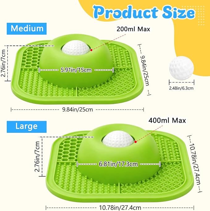 Slow Feeder Dog Bowls & Lick Mat for Liquid and Thick Treat, Anti-Slip Dog Lick Bowl with Interactive Rolling Ball, 5/6 Cup Pup Licking Toy for Large Medium Small Dogs and Cats-Large Green