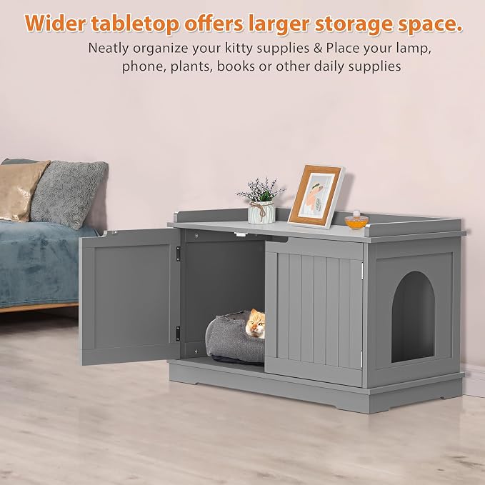 Pet Republic Hidden Cat Litter Box Enclosure - Cat Litter Box Furniture Table Nightstand (Grey)