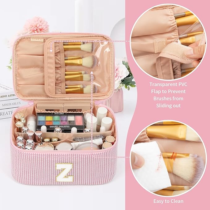 OCHEAL Makeup Bag Valentines Day Gifts for Women, Monogram Cosmetic Bag Pink Travel Makeup Case Beauty Toiletry Bag Organizer Personalized Gifts for Girls Bridesmaid, Sister, Wife, Friends Initial Z