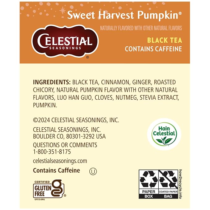 Celestial Seasonings Tea Bags Sweet Harvest Pumpkin Black Tea 18 Count
