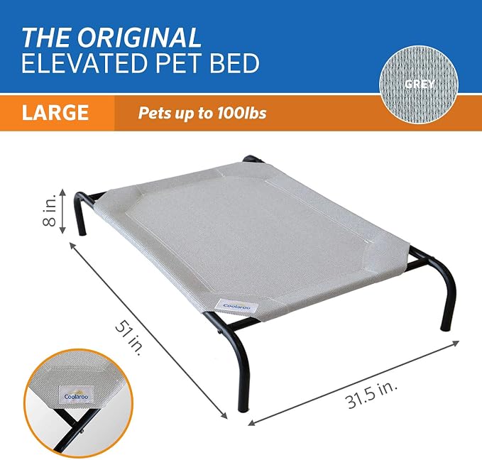 Coolaroo Original Elevated Dog Bed - Breathable Off-The-Ground Pet Bed with Cooling Fabric, Joint Relief & Moisture-Resistant Fabric, 100% Recyclable, Easy Clean, Grey, Large