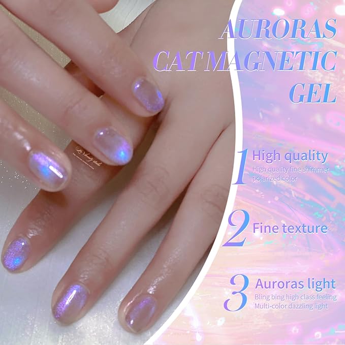 Born Pretty Purple Auroras Cat Magnetic Eye Gel, Fall Winter Mermaid Shiny Effect Soak Off Nail Art Salon Manicure Home Gift 15ml
