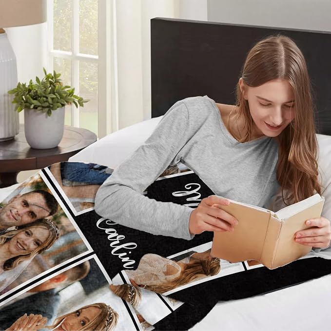 Ships Next Day, Custom Sherpa Fleece Blanket with Photos Text Soft Warm Custom Blanket Personalized Couples Gifts for Boyfriend Girlfriend Customized Picture Blanket Gifts for Christmas Valentines Day