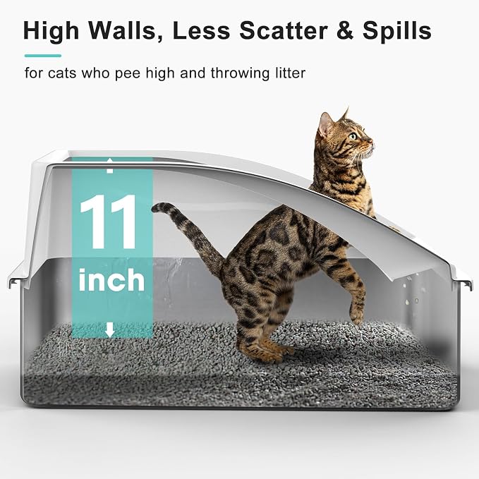 AIPERRO Stainless Steel Litter Box | XL Enclosed Cat Litter Boxes with Lid | High Sided Meat Litter Box for Big Cats | Anti-Urine Leakage | Non-Stick & Easy to Clean | Includes Litter Mat & Metal Scoop