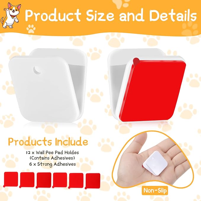 Yalikop 12 Pcs Wall Pee Pad Holder Dog Potty Training Pad Sticky Wall Clip Transparent Adhesive Clips with 6 Pcs Strong Adhesive for Dog Housebreaking Supplies(White)