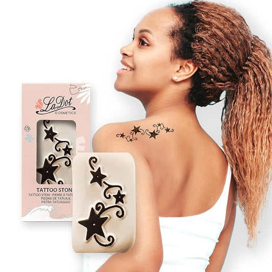 LaDot Temporary Tattoo Stamp– Easy-to-Use Reusable Ceramic Skin Stamp for Creating Custom Temporary Tattoos – Fun Body Art Tool for Parties, Events, and Festivals (Tribal Stars, Medium)