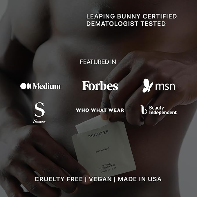 PRIVATES pH-Balanced INTIMATE WIPES for Women & Men | Odor Control, Irritation & Dryness Relief | Hydrating & Soothing with Aloe | Microbiome-Friendly | Natural Ingredients | Fragrance-Free | 25 Count