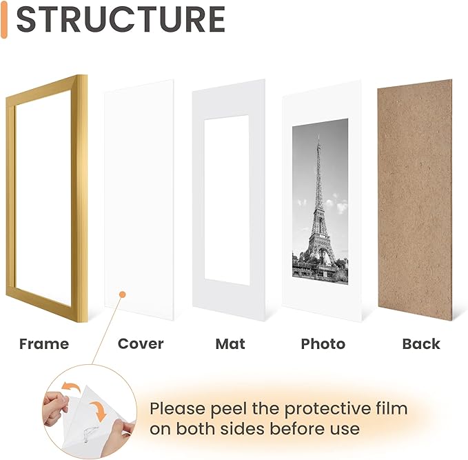 upsimples 8.5 by 11 Picture Frame, Gallery Wall Frames Set of 5, Gold | Photo Frame Collage Wall Decor, 6x8 Picture Frame with Mat for Family, Wedding, Certificate, Diploma, Graduation, Christmas