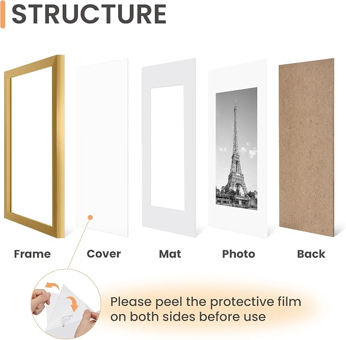 upsimples 8x12 Picture Frame, Gallery Wall Frames Set of 5, Gold | Photo Frame Collage Wall Decor, 6x8 Picture Frame with Mat for Family, Baby, Wedding, Hallway, Christmas