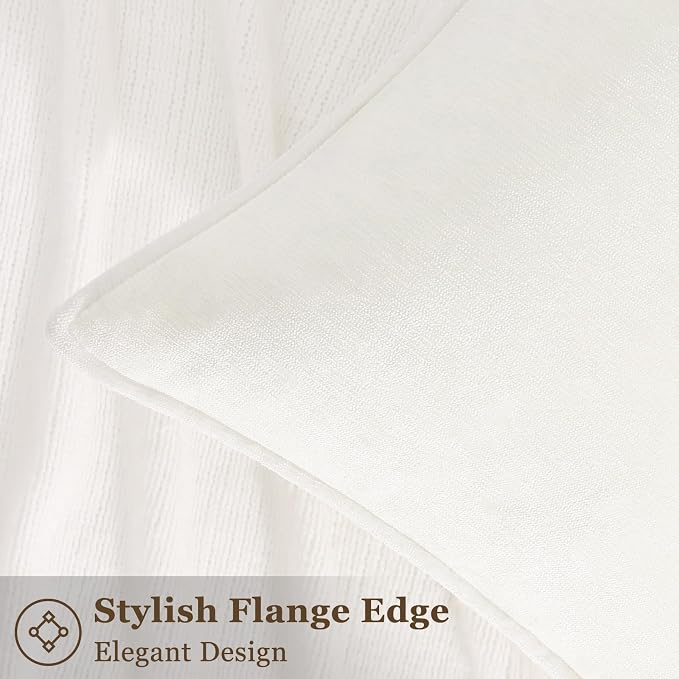 decorUhome Chenille Cream White Velvet Throw Pillow Covers 18x18 Set of 2 | Fall Soft Couch Decorative Modern Farmhouse Pillow Cases with Elegant Design for Sofa Bed Living Room Home Decor