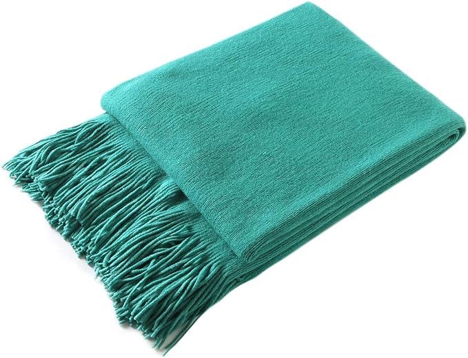 Homiest Teal Knitted Throw Blanket with Fringe, 50x60 Inch | Pure Acrylic, Lightweight & Breathable, All-Season Use, Machine Washable, Wrinkle & Fade Resistant, for Couch Sofa And Bed