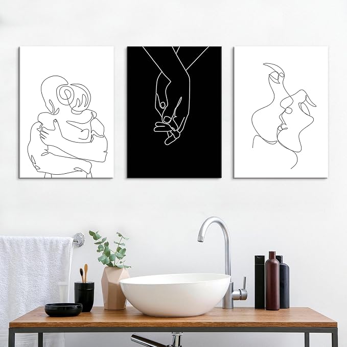 Minimalist Black and White Canvas Wall Art Love Painting for Couples Bedroom Line Drawing Art Poster Prints Framed Artwork Pictures Bathroom Living Room Wall Decor Ready to Hang