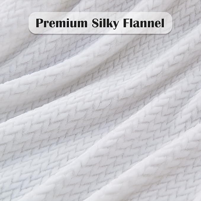 NEWCOSPLAY Fleece Leaves Pattern Throw Blanket, White, 50"x60" | Super Soft Throw Blanket, Lightweight Cozy Bed Sofa Blanket, Premium Silky Flannel Fleece, Travel Blanket for All Season Use