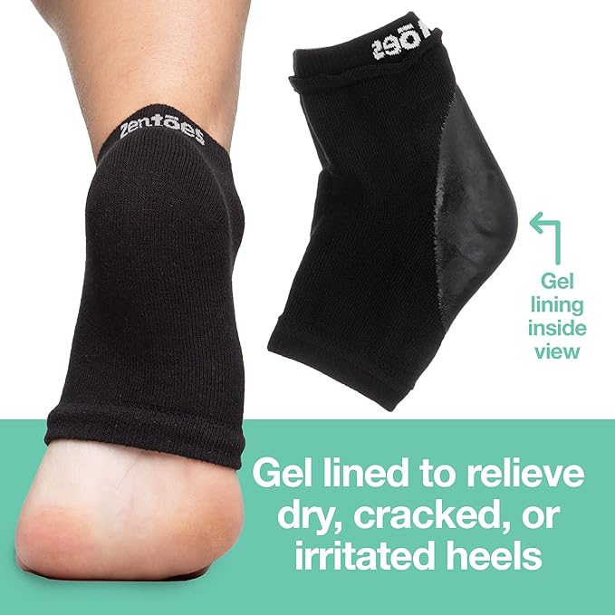ZenToes Moisturizing Socks for Cracked Heel Treatment, Vitamin E, Olive Oil and Jojoba Oil Heel Socks, Stocking Stuffers for Women, Spa Self Care Gifts for Women (Cotton Black, Regular)