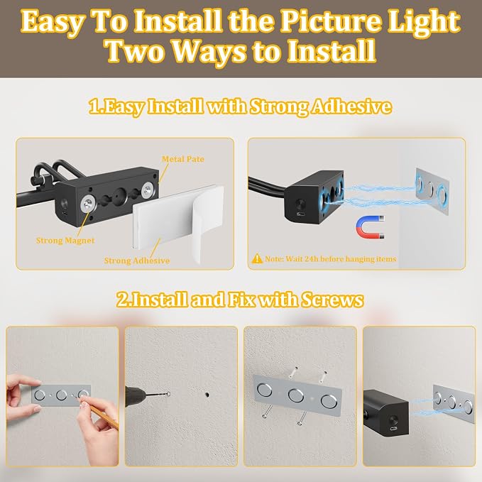 Battery Operated Picture Light for Wall, 13.8'', Black | 4000 mAh, Dimmable, Remote Control, For Art Painting & Gallery, Display for Living Room, Bedroom