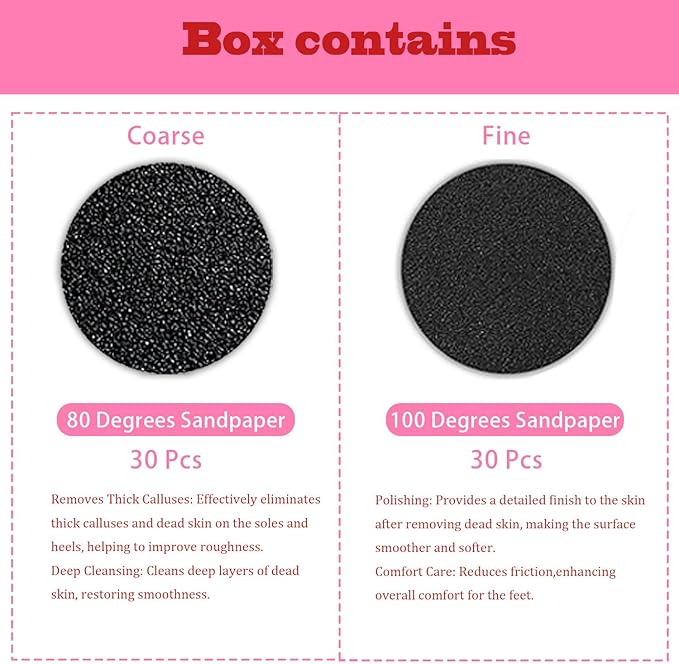 MOWLIE 60pcs Replaceable Sandpaper Refill Discs for Electric Foot File Callus Remover Hard Dry Dead Skin Removal (pink10)