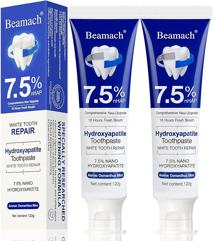 Beamach Hydroxyapatite Toothpaste - Fluoride-Free Nano Hydroxyapatite Toothpaste 7.5 | Enamel Repair | Breath Freshening | Mild Mint | Appropriate for Sensitive Teeth 4.23oz (2)