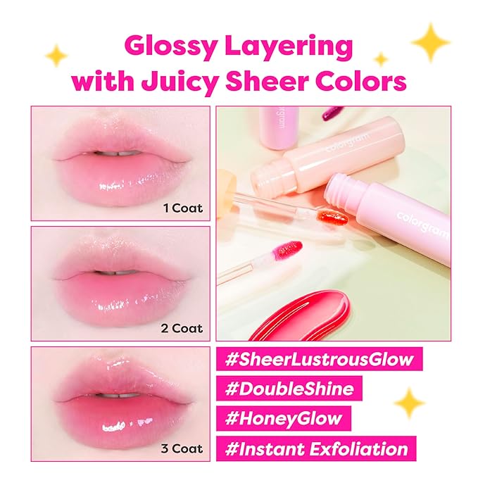 COLORGRAM FRUITY GLASS GLOSS 01 GRAPE BLACK | Non-Sticky Glossy Lip Tint with Glass-Like Shine | Long-Lasting Hydrating Lip Gloss for Smooth & Plump Lips