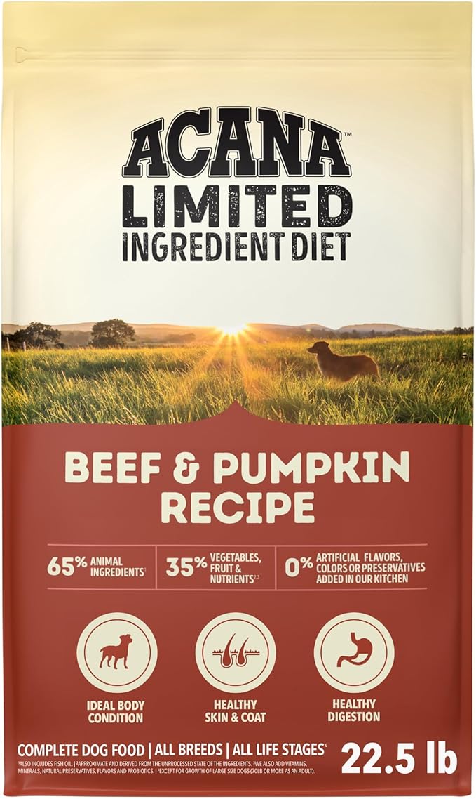 ACANA Singles Limited Ingredient High Protein Dry Dog Food Beef 22.5lb Bag | Freeze Dried, Grain Free, High Protein, Made in the USA, Omega-3 Fatty Acids, Immune Support, Limited Ingredient